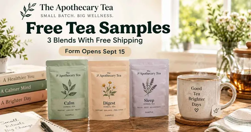 Free Tea Samples: 3 Blends From The Apothecary Tea With Free Shipping (Form Opens Sept 15)